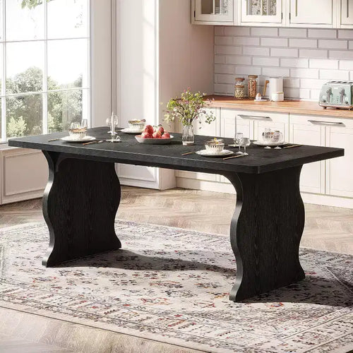 Lantine Dining Table for 4-6 63 Rectangular Modern Kitchen Table Farmhouse Large Kitchen & Dining Room Furniture Black