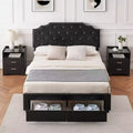 Queen Size Bed Frame with 2 Storage Drawers and Headboard Upholstered PU Leather Platform Bed with Button Tufted