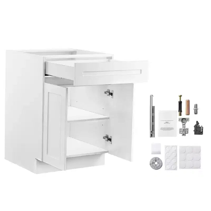 VEVOR Shaker Base Cabinet with Drawer 24-Inch Unassembled Drawer Base Cabinet 24 W x 24 D x 34.5 H Ready to Assemble Cabinet White