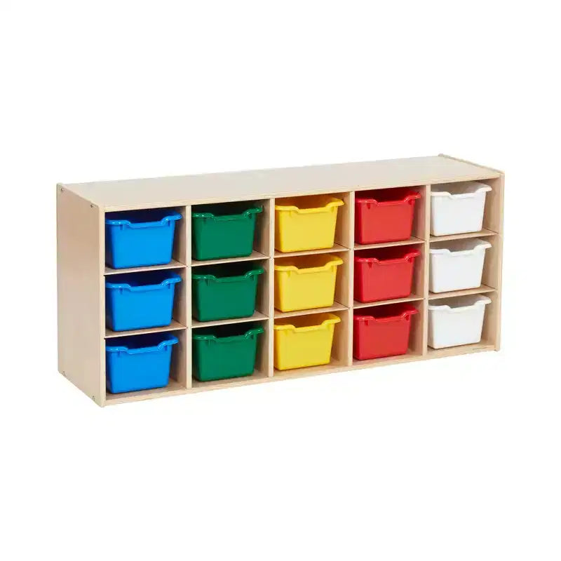 ECR4Kids Streamline 15 Cubby Tray Cabinet with 15 Scoop Front Bins 3x5 Kids Furniture