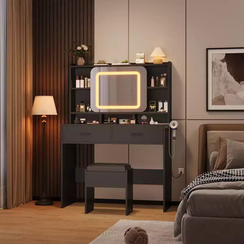Coiffeuse coulissante avec miroir lumineux