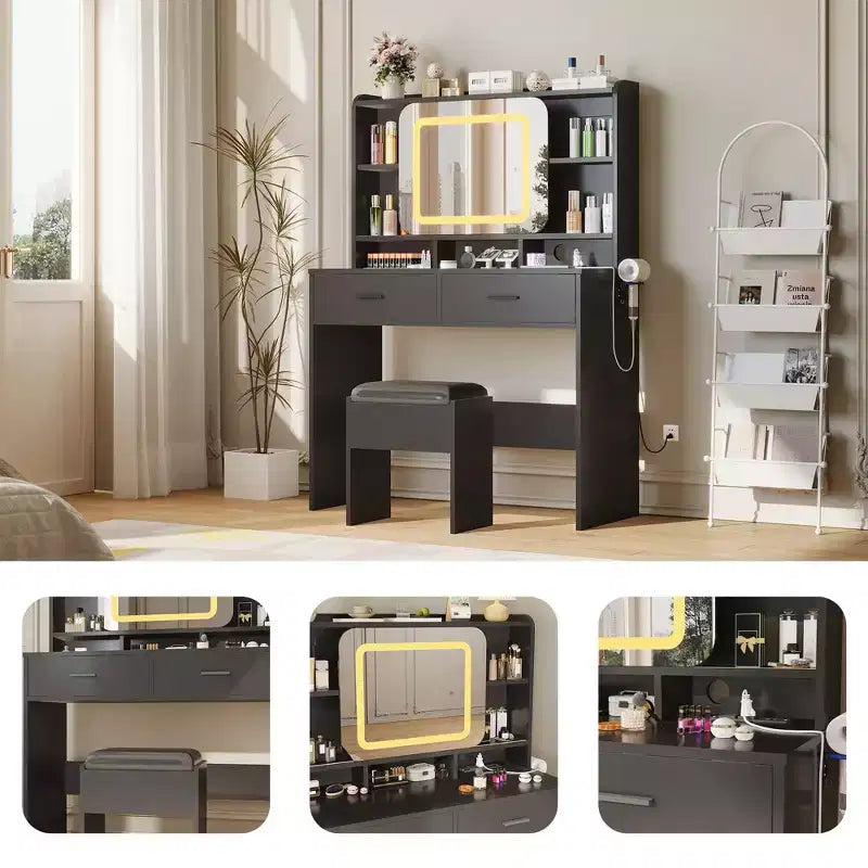 Coiffeuse coulissante avec miroir lumineux
