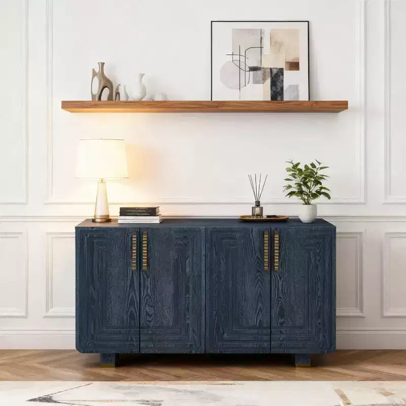 Luxystar 54 4-Door Vintage Sideboard Cabinet with Storage and Adjustable Shelves for Dining and Living Room Antique Navy