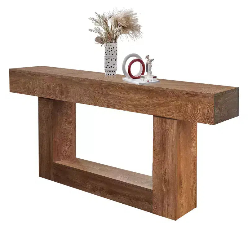 GustoWave 63 Wood Rectangular Sofa Table Behind The Couch Farmhouse Entryway Tables Rustic Brown/2-tier