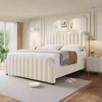 King Size Velvet Bed Frame 50.2 Tall Headboard & Footboard Upholstered Platform King Bed Frame with Nailhead Trim No Box Spring Needed