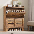 Shoe Storage Cabinet with 2 Flip Drawersfor Entryway Entryway Slim Freestanding Hidden Slim Shoe Organizer Cabinet with Hooks