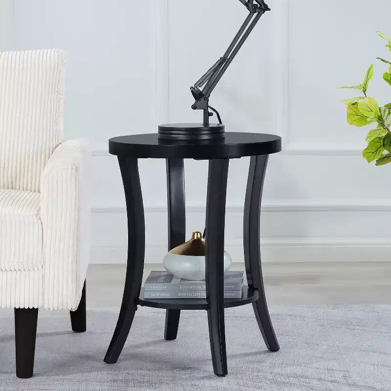 Table d'appoint ronde en bois noir