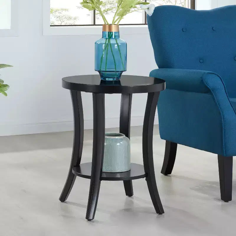 Table d'appoint ronde en bois noir