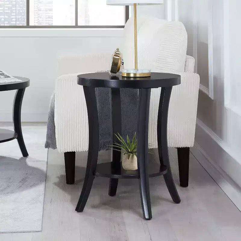 Table d'appoint ronde en bois noir