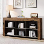 Lantine Horizontal Bookcase 6 Cube Storage Organizer Long Bookshelf Wide Cubby console table for Home Office Living Room