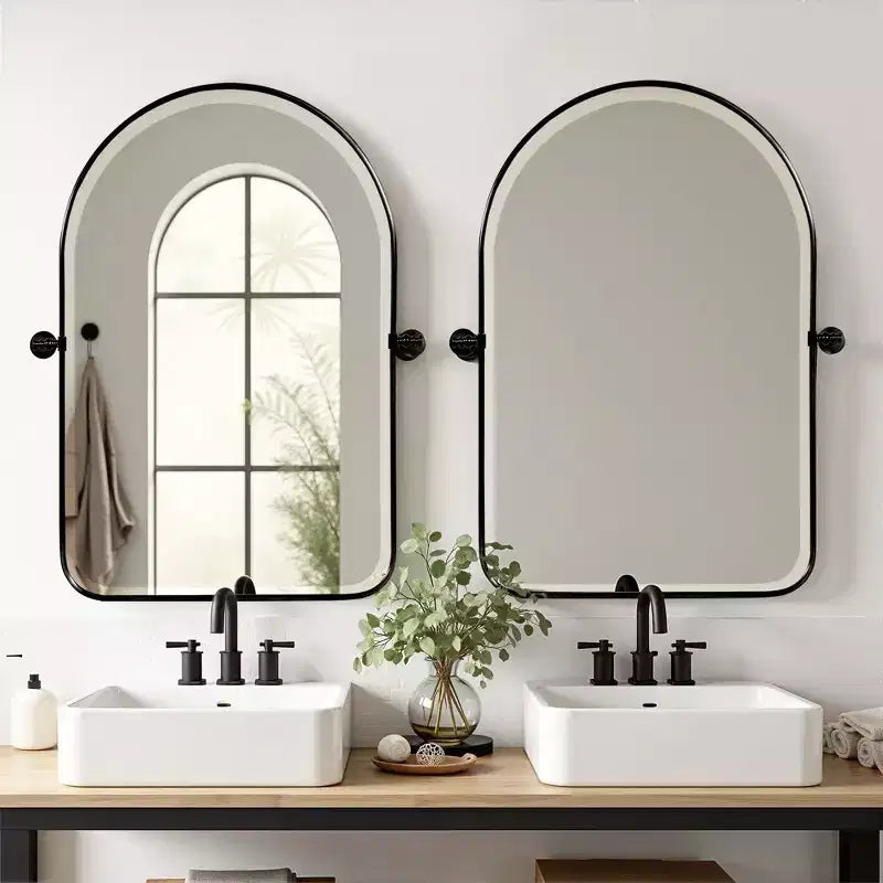 Miroir mural pivotant noir à arche arrondie