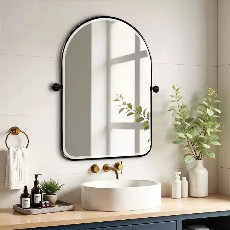 Miroir mural pivotant noir à arche arrondie