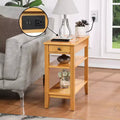 HomeStock Belmont Chairside End Table with One Drawer USB Ports Plug Outlet and Shelves Functional Storage Side Table with Charging Station