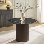 Faux Marble Dining Table - 42 Sintered Stone Top & Solid Wood Base Modern Style Fluted Round Dining Table for Kitchen Room - Morden Fort