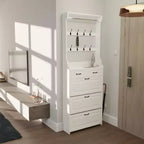 Okak Shoe Cabinet Shoe Organizer with 3 Panel Flip Drawers 2 Simple Drawers and Hanger Freestanding Shoe Rack for Entryway Living Room