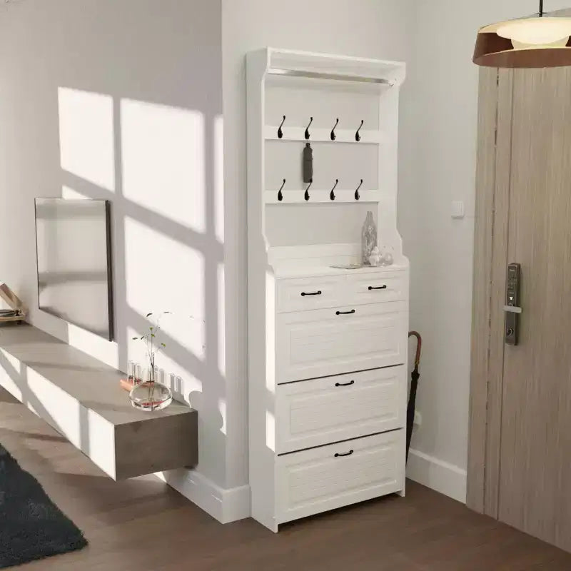 Okak Shoe Cabinet Shoe Organizer with 3 Panel Flip Drawers 2 Simple Drawers and Hanger Freestanding Shoe Rack for Entryway Living Room