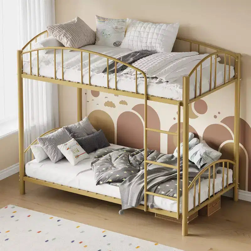 Bed Twin Over Twin with Stairs and Arched GuardrailSturdy Metal Slats Support Space Saving Noise Free No Box Spring Needed for Kid Room and Dorm