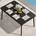 59 Tempered Glass Dining Table with Metal Frame for 4-6 Person Rectangular Black