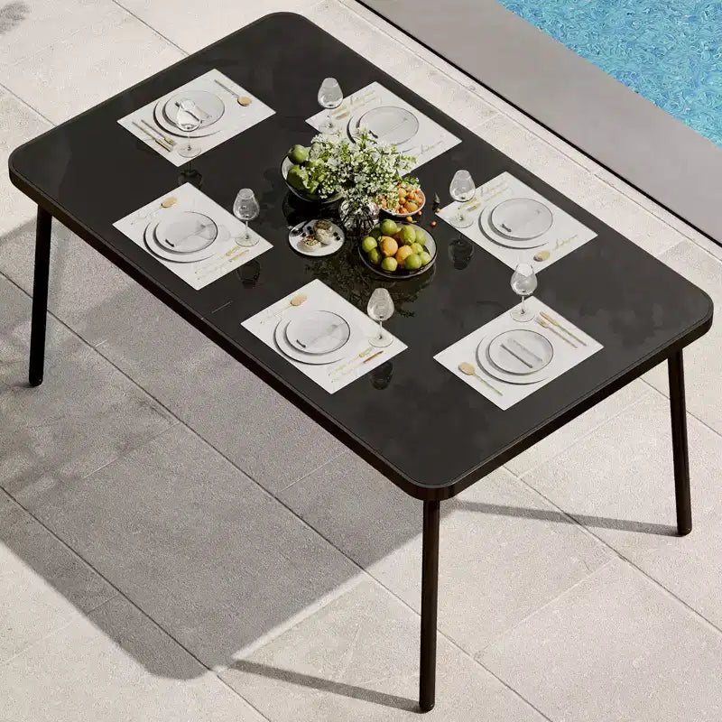 59 Tempered Glass Dining Table with Metal Frame for 4-6 Person Rectangular Black