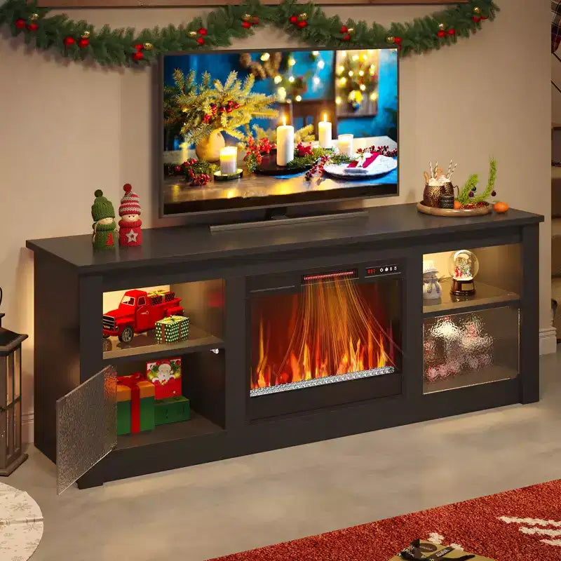 Bestier 63 Fireplace TV Stand for TVs up to 70 Media Console with Cabinets & Shelves LED Entertainment Center with Remote Control Fireplace Heater