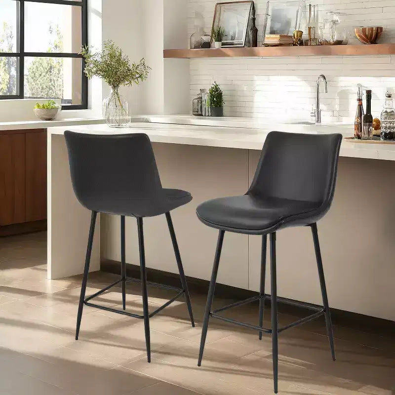 NEWLAYOUT Counter Height Bar Stools Set of 2 Upholstered Faux Leather Barstool with Back for Kitchen Island