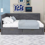 Bellemave Rustic Twin Size Daybed Frame with Storage Drawers Wood Daybed Twin Size with Storage for Living Room Bedroom Guest Room Grey