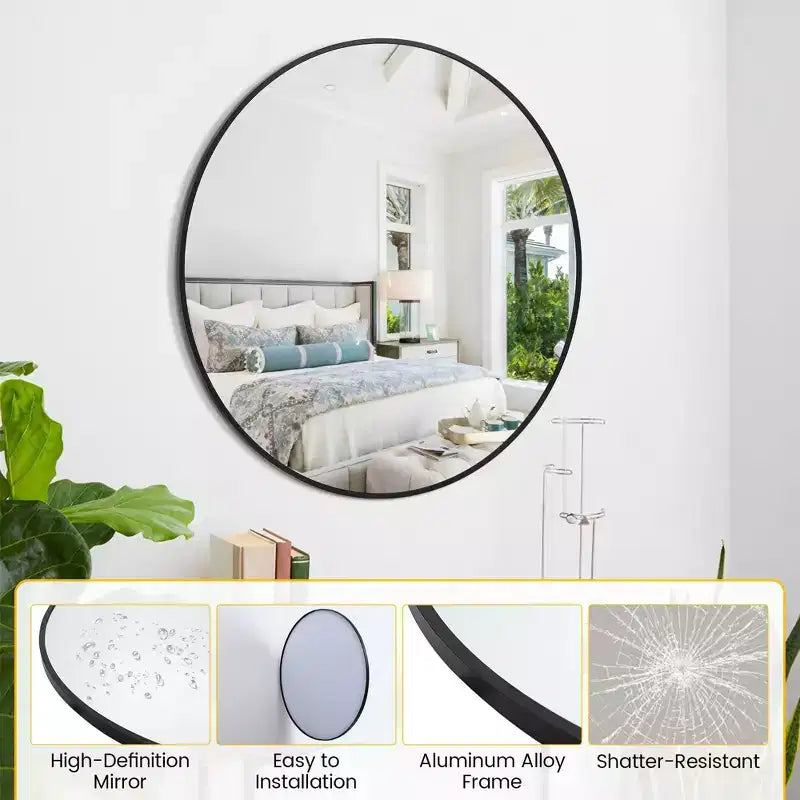 Miroir mural rond avec cadre en métal