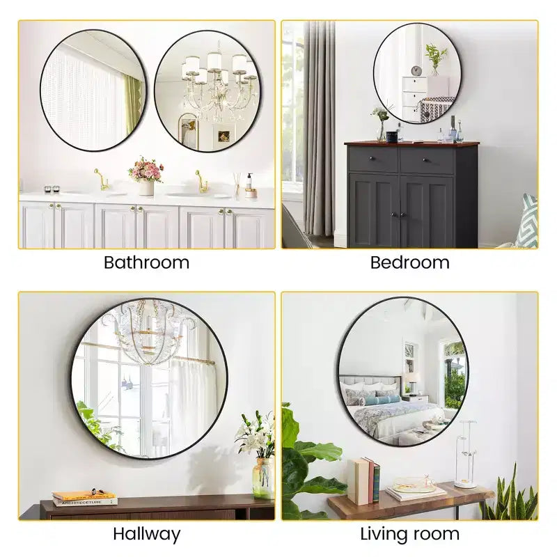 Miroir mural rond avec cadre en métal