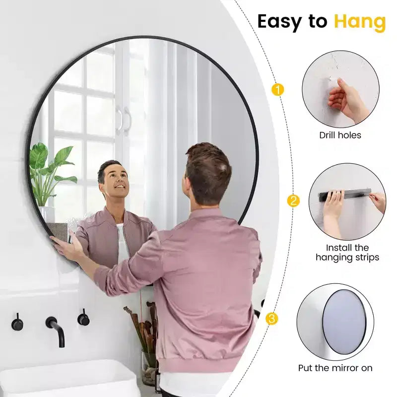 Miroir mural rond avec cadre en métal