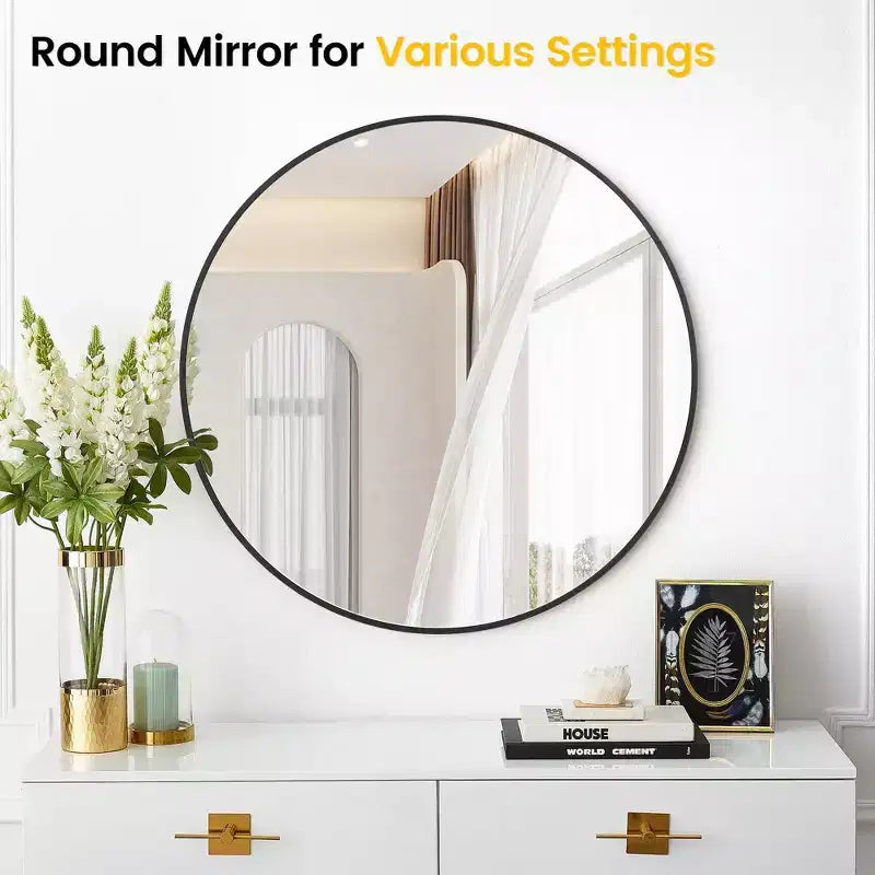 Miroir mural rond avec cadre en métal