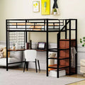 Bellemave Twin Size Metal Loft Bed with Desk and Metal Grid Stylish Metal Frame Bed with Lateral Storage Ladder and Wardrobe Black