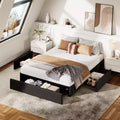 Full Size Storage Platform Bed Frame with 3 Large Drawers Dark Grey Fabric Upholstered Bed with Wooden Slats No Box Spring Needed Noise-Free