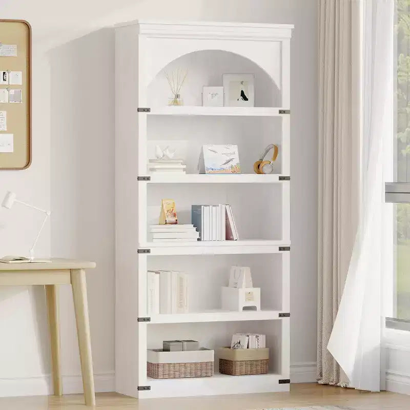 68 Tall Arch Display Cabinet 6 Tier Bookshelves and Bookcases Floor Standing Storage Shelves Furniture Home Decor for Bedroom Living Room Office