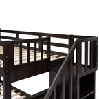 Lit superposé jumeau sur grand lit double avec escalier intégré