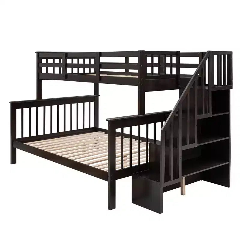Lit superposé jumeau sur grand lit double avec escalier intégré