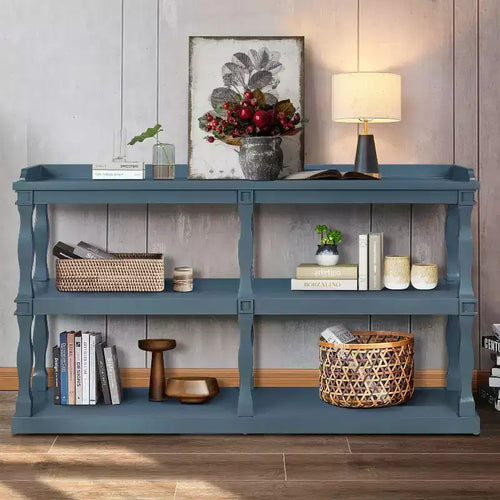 Okak Entry Table with 3-Tier Open Storage Spaces Console Table with Roman Column Effect Support Legs Narrow Console Table for Hallway