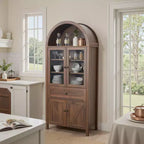 69 Tall Wood Arched Cabinet 4 Door & Drawers Kitchen Pantry Storage Cabinets Modern Farmhouse Bookcase Display Cupboard for Dining Room Bathroom