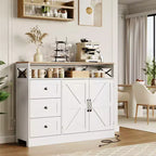 COZONY Buffet Cabinet with Power Outlet Modern Farmhouse Sideboard with Drawers & Barn Doors Adjustable Shelf Storage for Kitchen Living Room White