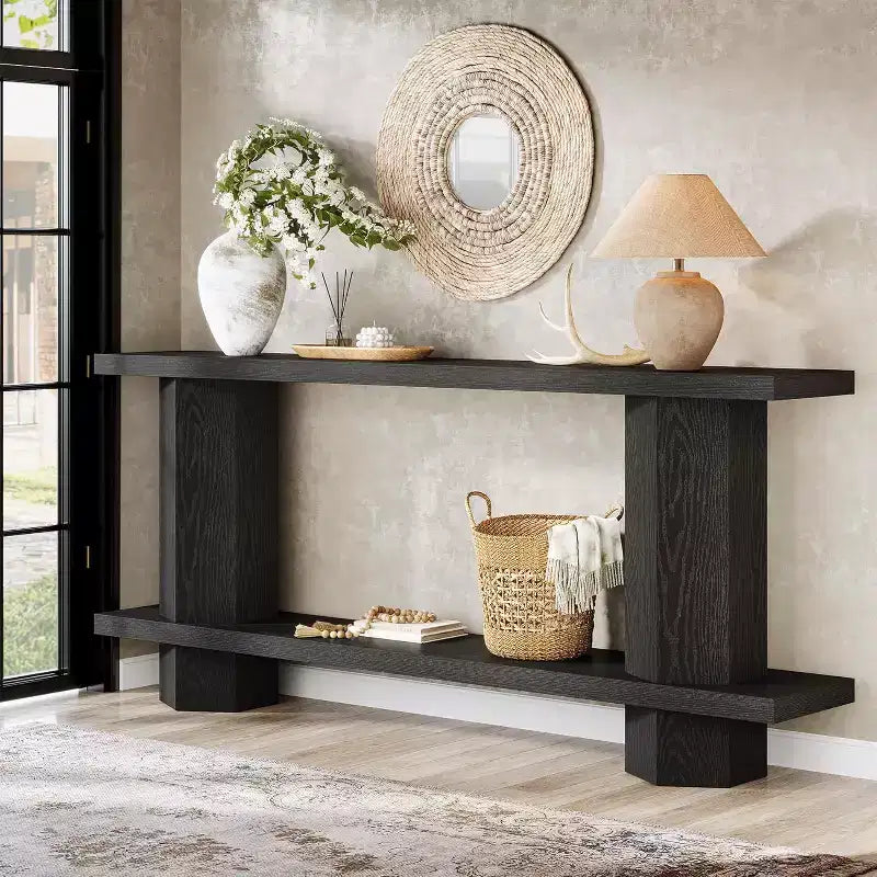 Lantine 71-Inch Long Console Table for Entryway Wooden Sofa Table Behind Couch for Living Room Hallway Foyer Black