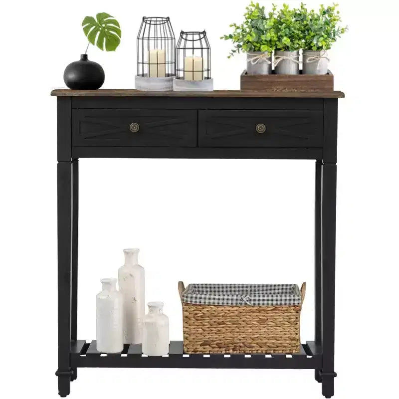 Kinsuite Narrow Console Table with 2 Drawers & 1 Storage Shelf 2-Tier Farmhouse Wood Entryway Tables