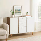 Homy Casa 47 Storage Cabinet with 3 Drawers and 2 Doors Wood Legs White Oak