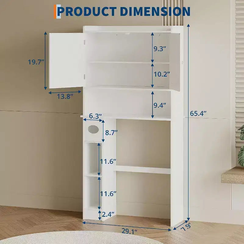 Freestanding Over-The-Toilet Storage Cabinet White Bathroom Organizer Adjustable Shelves Space-Saving Design for Small Bathrooms