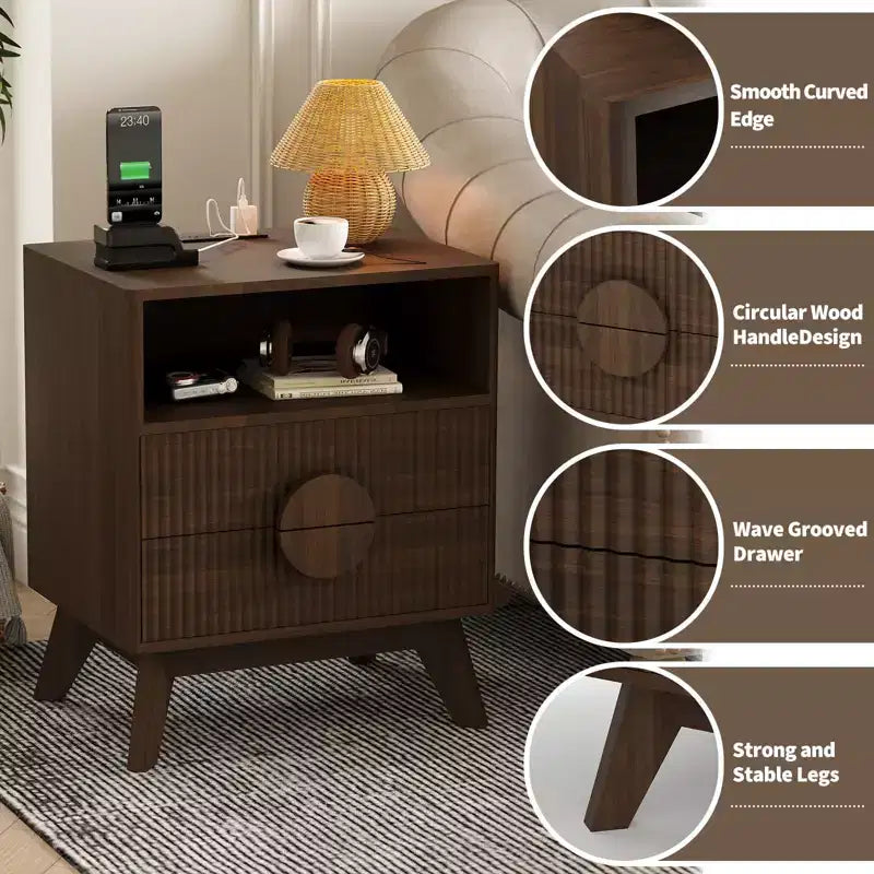 Table de chevet moderne avec finition cannelée