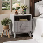 1/2 PCS Modern Nightstand Fluted End Table with 2 Drawers & Open Shelf Wooden Bedside Table Sofa Side Table for Living Room Bedroom Sofa Couch