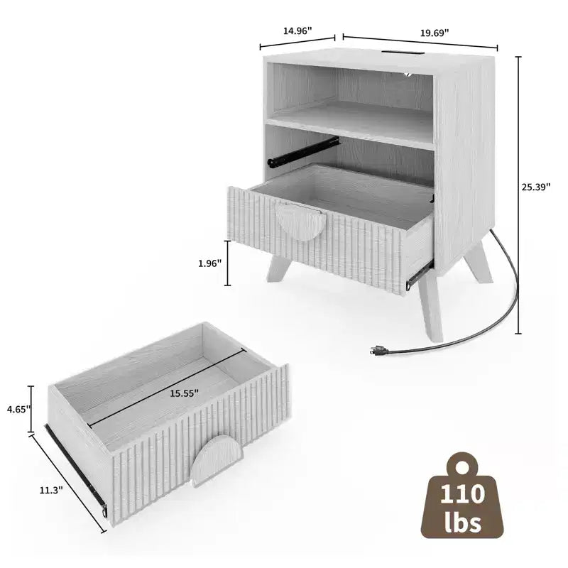 Table de chevet moderne avec finition cannelée