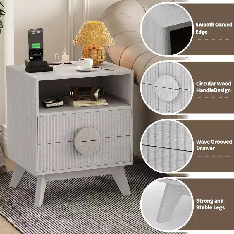 Table de chevet moderne avec finition cannelée