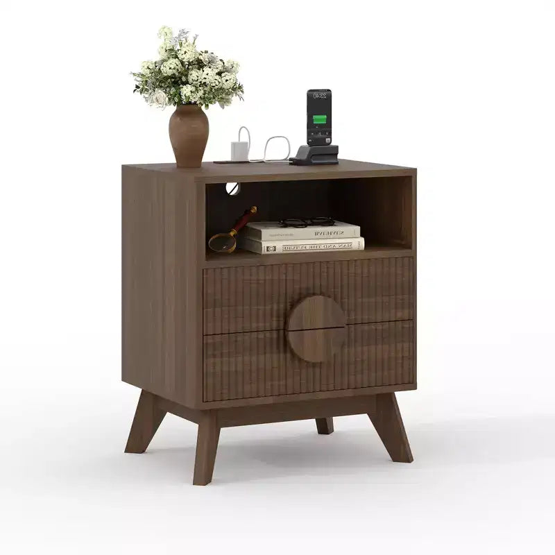 Table de chevet moderne avec finition cannelée
