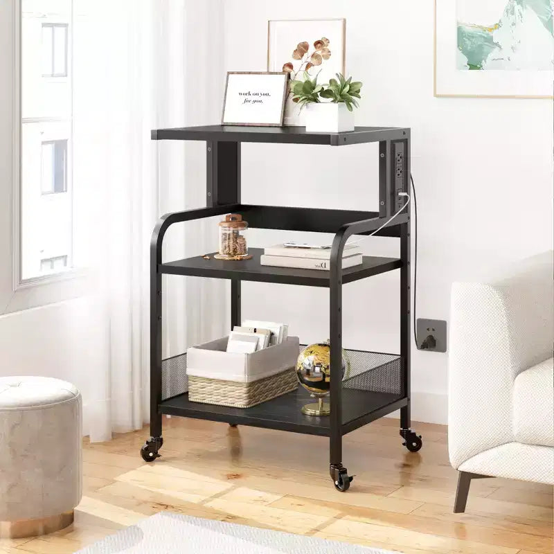 3-Tier Rolling Printer Stand with Power Outlets Heavy Duty Utility Storage Cart Mobile Printer Stand with Adjustable Shelves for Home and Office