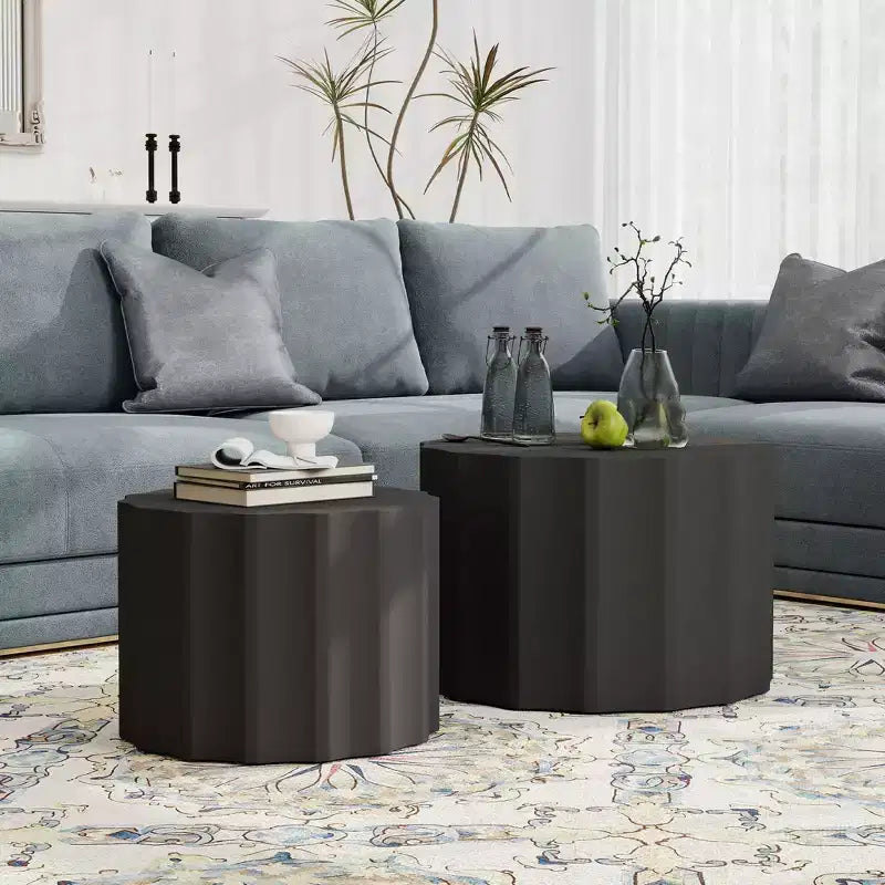 Nesting Coffee Table Set of 2 Modern Coffee Tables Space-Saving Round Circle Coffee Tables