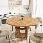 47 Round Dining Table for 4-6 Modern Wood Table with Storage Shelf & Adjustable Feet for Dining Room Living Room Apartment